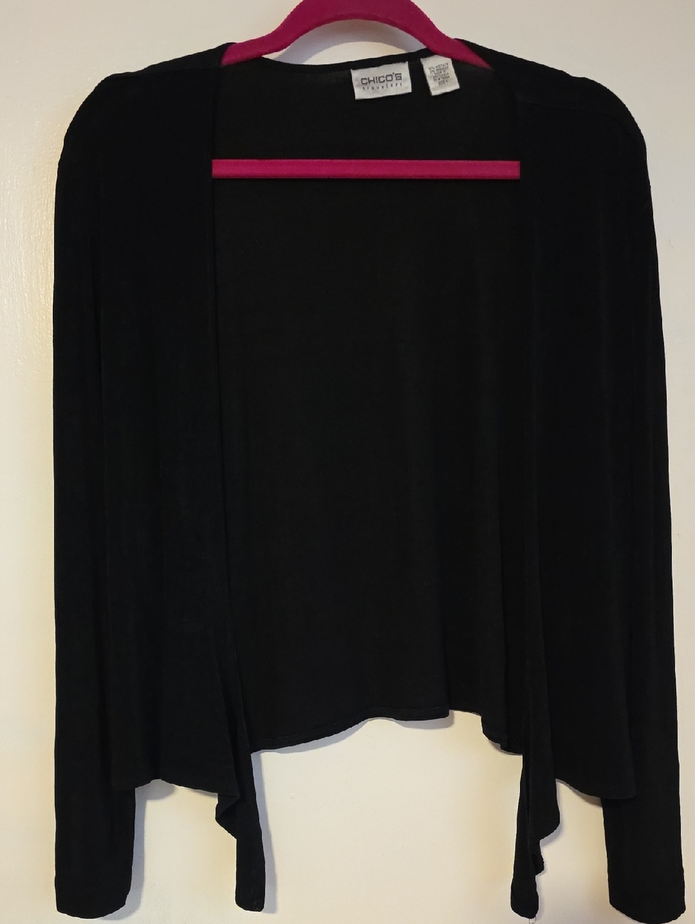 Chico's Black Open-Front Draped Cardigan